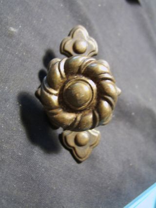 Vintage Antique Brass Finish Embossed Knob 1.  5 Of Inch Wide With Backing Plate photo