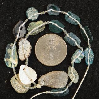 Ancient Roman Glass Beads 1 Medium Strand Aqua And Green 100 - 200 Bc 293 photo