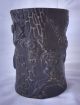 Antique Chinese Dark Wood Brush Pot W/ Cicada Cigarra Flies & Flowers Brush Pots photo 2