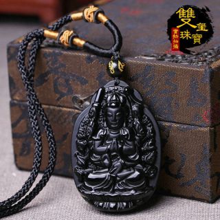 Natural Matte Black Obsidian Thousand - Hand Bodhisattva Pendant And Necklace 49 photo