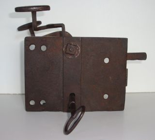 Large Antique Box Lock With Lever Handles And Key Large And Heavy photo
