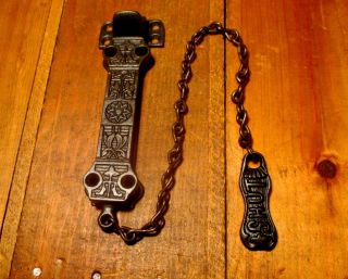 Ornate Victorian Iron Pull Chain Door Latch Hardware Vintage Door Bolt photo