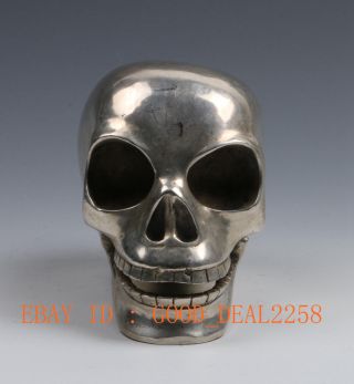 Vintage Style Hand - Carved Silver Copper Interesting Statue Skull Head photo
