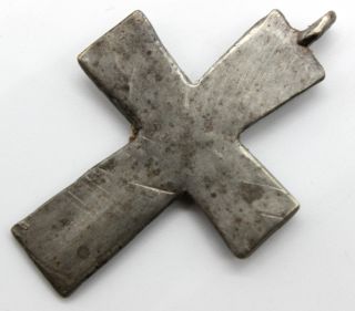 Byzantine Silver Religious Cross With Saint Image Circa 1100 - 1200 Ad photo