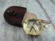 Nautical Brass Compass With Leather Carry Box Vintage Gift Compasses photo 1