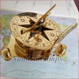 Nautical Compass Maritime Antique Brass Sun Dial Vintage Collectible Tripod Gift photo
