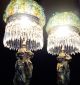 2 Antique Nouveau Stl Gilt Spelter Lady 3graces Lamp Beaded Glass Shade Vintage Chandeliers, Fixtures, Sconces photo 4