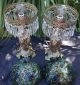 2 Antique Nouveau Stl Gilt Spelter Lady 3graces Lamp Beaded Glass Shade Vintage Chandeliers, Fixtures, Sconces photo 5