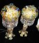 2 Antique Nouveau Stl Gilt Spelter Lady 3graces Lamp Beaded Glass Shade Vintage Chandeliers, Fixtures, Sconces photo 6