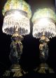 2 Antique Nouveau Stl Gilt Spelter Lady 3graces Lamp Beaded Glass Shade Vintage Chandeliers, Fixtures, Sconces photo 8