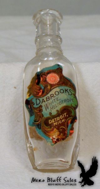 Victorian Antique Dabrooks White Heliotrope Detroit Mi Perfume Bottle 1898 Stamp photo