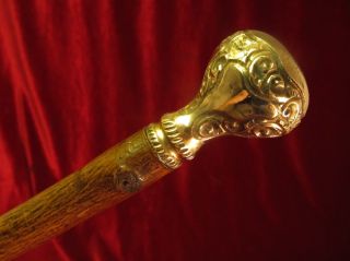 Antique Victorian Gold Handle Country Gentelman ' S Walking Stick Cane Circa 1900 photo