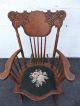 Early 1900 ' S Victorian Carved Oak Needlepoint Rocking Chair 7160 1900-1950 photo 4