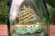 C.  1950 ' S Ship In Bottle Folk Art,  Interesting Light - Green Vertical Glass Bottle Model Ships photo 2
