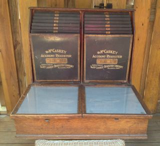 Antique Mccaskey Account Register Oak Case 2 Glass Drawer Covers Early 1900s photo