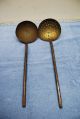19thc.  Antique Primitive Copper Strainer & Dipper Wrought Iron Long Handle Tools Hearth Ware photo 2