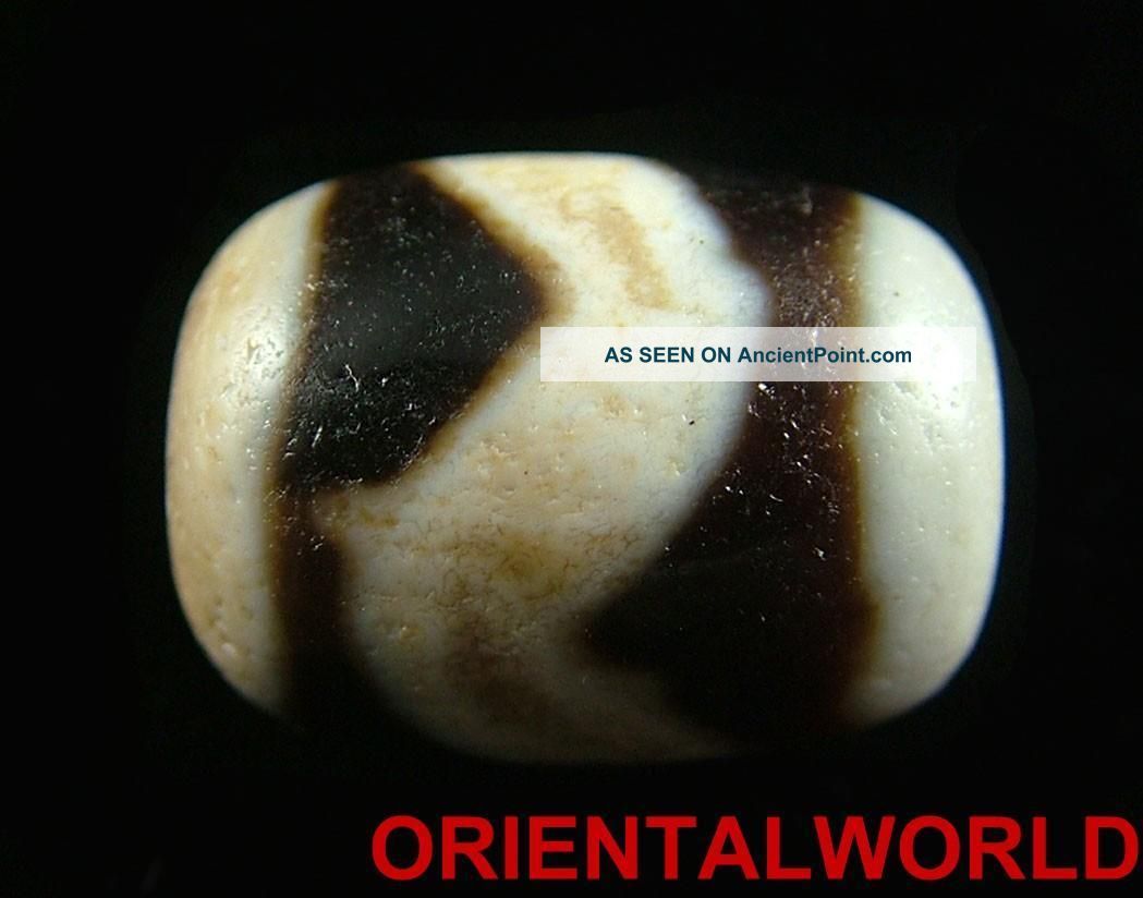 Authentic Tibet Old Water Wave Motif Dzi Bead Symbol Of Fortune And Wealthiness Tibet photo