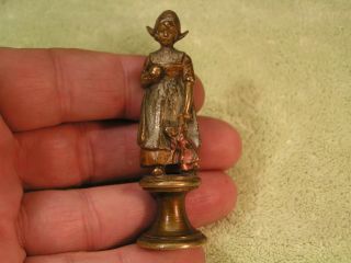 Antique Victorian Austrian Bronze Cold Painted Girl Ball Rag Doll Wax Seal Stamp photo