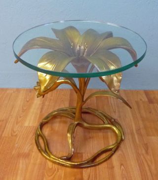 Vntg Hollywood Regency Mid Century Arthur Court Cast Aluminum Lilly Side Table photo