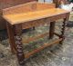 Antique Solid Tiger Oak Heavily Carved Hall Table W/barley Twist Legs 1900-1950 photo 1