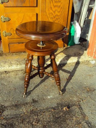 Vintage Parker Meriden Wood Piano Stool Swivel Brass/ Glass Claw Feet photo