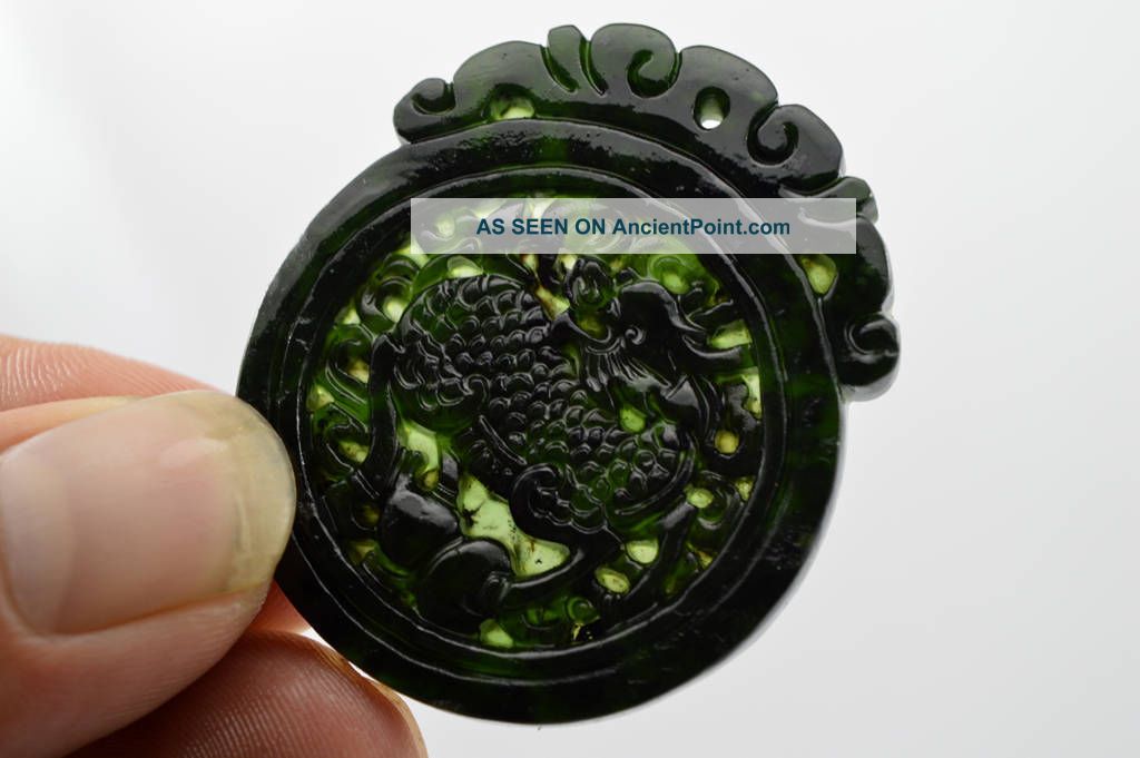 Fine Chinese Antique Natural Jade, Pendant, Hand Carved Kirin Statue 54