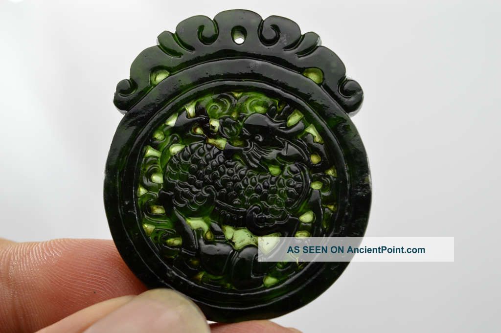 Fine Chinese Antique Natural Jade, Pendant, Hand Carved Kirin Statue 54