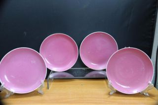 4 Fine And Old Chinese Porcelain Pink Glazed Plates Rare Color Plates. photo