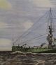 Antique Watercolor & Ink Painting Wwi Dreadnought Battleship Other Maritime Antiques photo 3