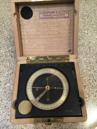 A.  Stoppani Co.  Ww Ii 2 Navigational Compass Swiss Berne Surveyor Wood Case photo
