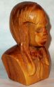 Old Girl Hand Carved Wood Art Sculpture Statue Figurine Vintage Antique Signed Carved Figures photo 1