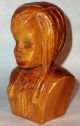 Old Girl Hand Carved Wood Art Sculpture Statue Figurine Vintage Antique Signed Carved Figures photo 7