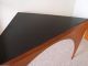 Mid Century Modern Art Deco Wood Arched Corner Triangle Table W/black Glass Top Post-1950 photo 10