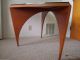 Mid Century Modern Art Deco Wood Arched Corner Triangle Table W/black Glass Top Post-1950 photo 2