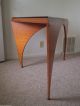 Mid Century Modern Art Deco Wood Arched Corner Triangle Table W/black Glass Top Post-1950 photo 5