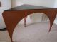 Mid Century Modern Art Deco Wood Arched Corner Triangle Table W/black Glass Top Post-1950 photo 7