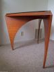 Mid Century Modern Art Deco Wood Arched Corner Triangle Table W/black Glass Top Post-1950 photo 8