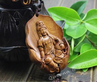 Wood Carving Car Pendant Chinese Knot One Leaf Quan Kwan - Yin Buddha Wooden W41 photo