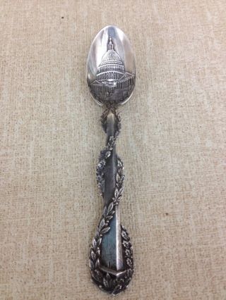 Sterling Silver Souvenir Spoon,  The Capitol In Spoon,  Monument On Handle,  Dc photo