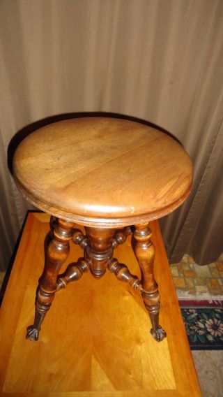 Antique Piano Organ Stool Bench Seat Glass Ball Cast Iron Claw Feet Wood Wooden photo