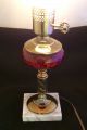 Antique Cranberry Ruby Red Glass Converted Oil Lamp Electric Marble Base Lamps photo 2