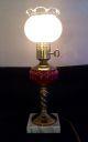 Antique Cranberry Ruby Red Glass Converted Oil Lamp Electric Marble Base Lamps photo 8