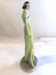 Vtg Art Deco Porcelain Flapper Girl Figurine Lime Green Chartreuse Dress Taiwan Figurines photo 3