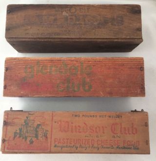 3 Vintage Cheese Crates Boxes Glendale Club Windsor Club Mel - O - Bit photo