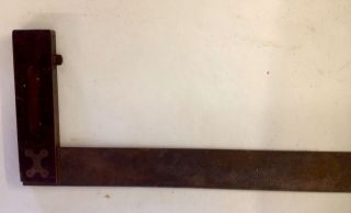 Vintage Carpenter Framing T Square Wood Metal Brass Inlay Side Bar 1800s 17 