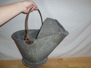 Vintage Coal Scuttle - Galvanized Tin Steel Strap Handle - Scuffs And Burns Nmm photo