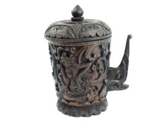 Exceptional Hand Carved Indonesian Striped Ebony Tea Caddy Deep Relief photo