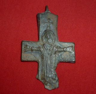 Large Byzantine Bronze Half Enkolpion Cross Amulet / Pendant Circa 1200 Ad - 1820 photo