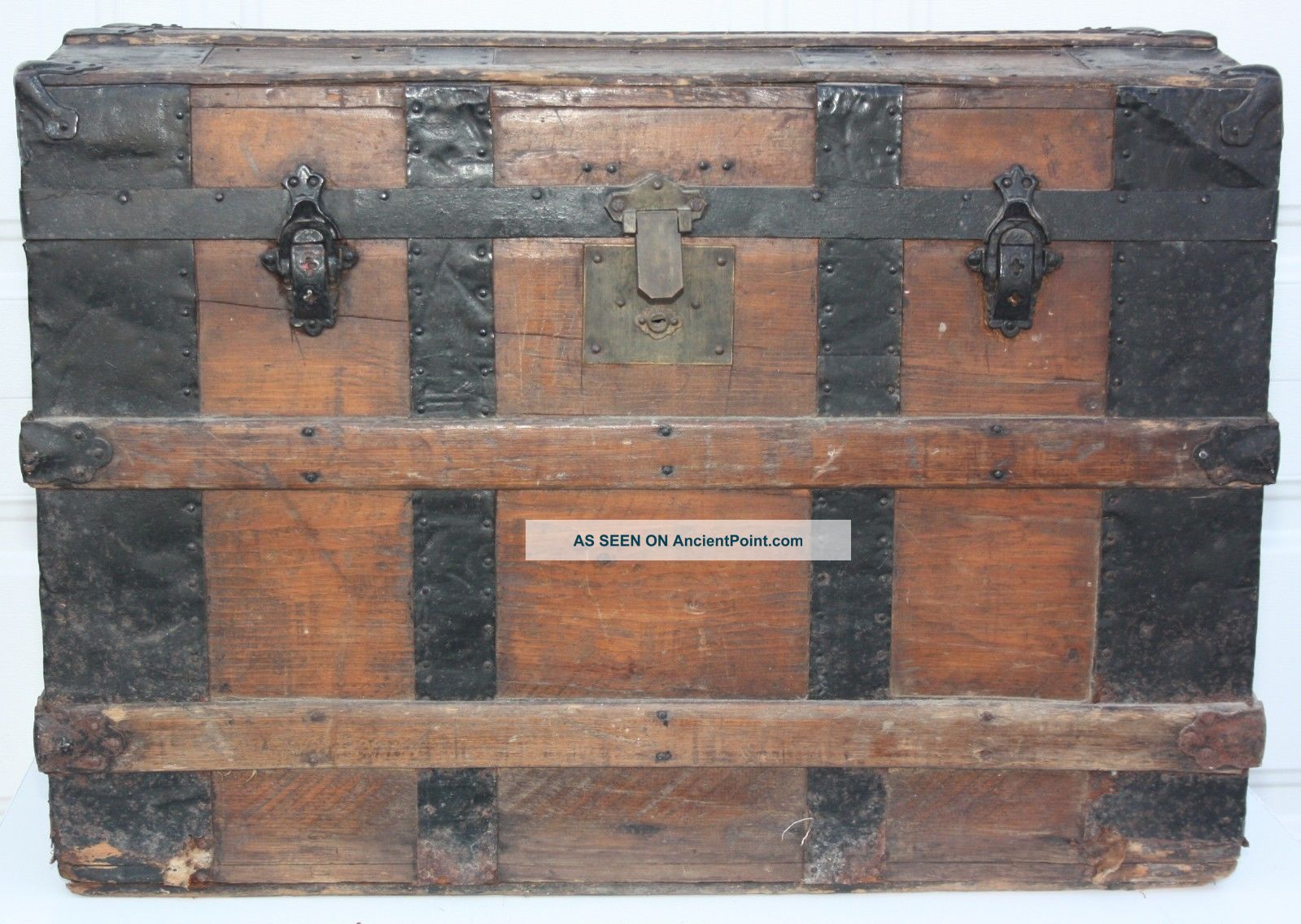 Antique Steamer Trunk Flat Top Victorian Wood Chest Co - Operative Trunk & Bag Co. 1800-1899 photo