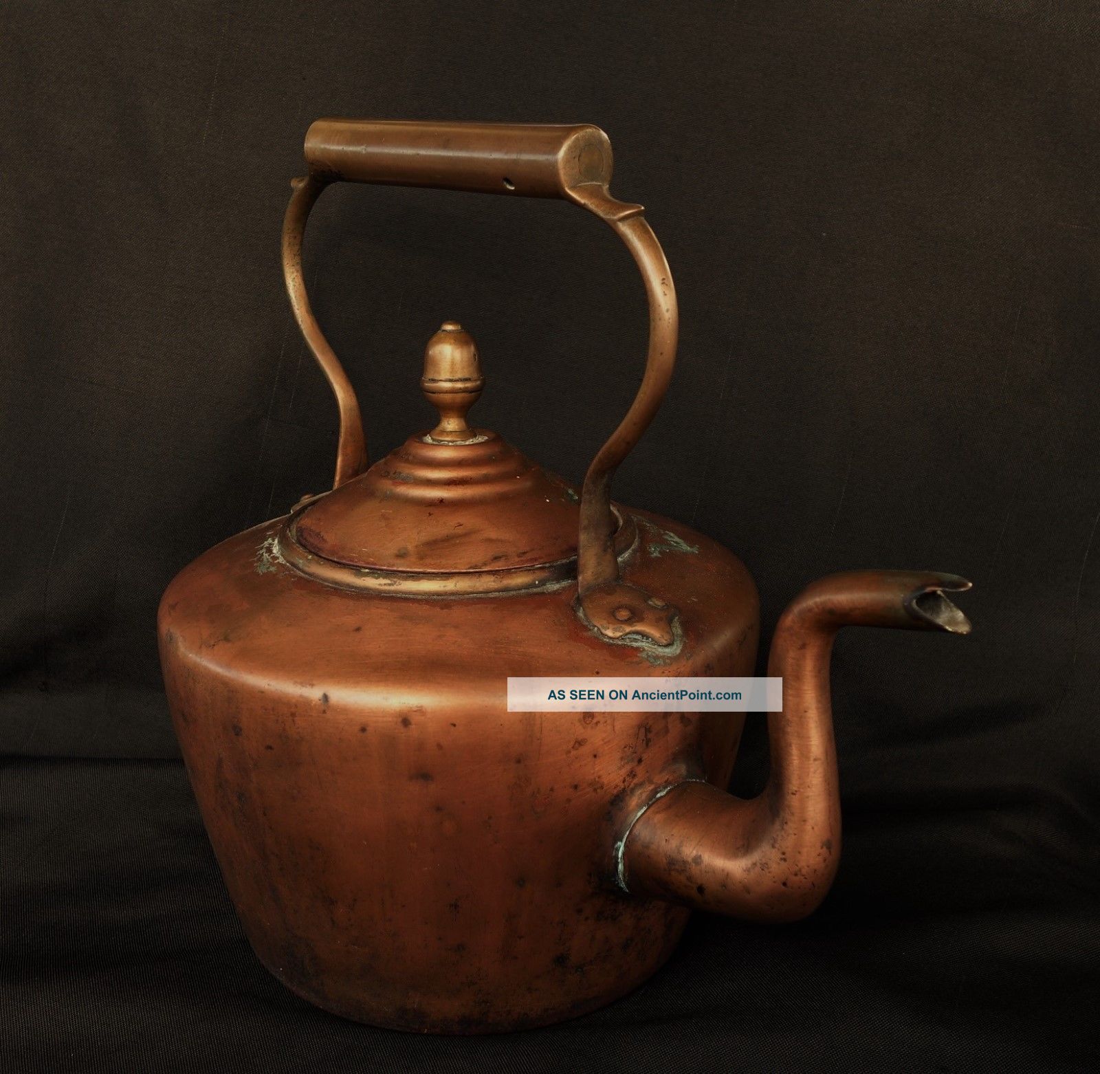 Antique 1800s Copper Goose Neck Tea Kettle Acorn Vintage Farm House Decor Other Antique Home & Hearth photo